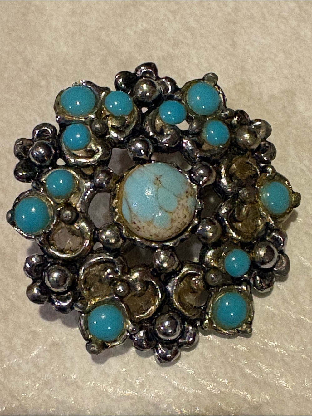 Vintage Turquoise Cluster Brooch - Women Jewelry